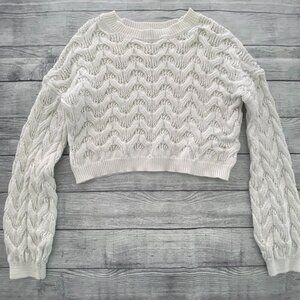 Willow & Wind White Crop Crochet Knit Sweater Size Small